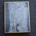 Framed artwork of a textured pattern on a dark fabric background